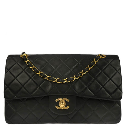 Chanel 1994-1996 Black Lambskin Medium Classic Double Flap Shoulder Bag