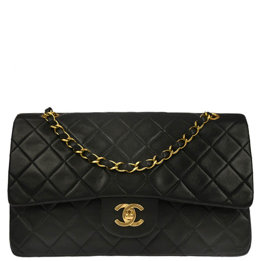 Chanel 1994-1996 Black Lambskin Medium Classic Double Flap Shoulder Bag