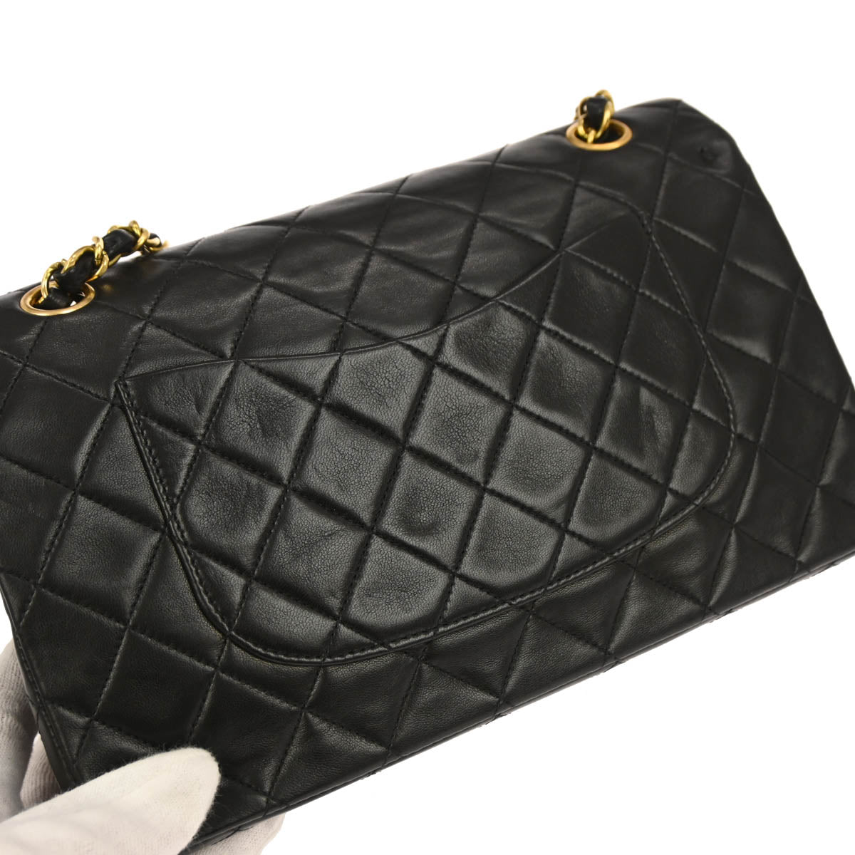 Chanel 1994-1996 Black Lambskin Medium Classic Double Flap Shoulder Bag