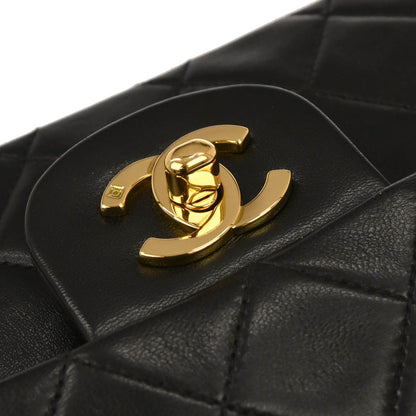 Chanel 1994-1996 Black Lambskin Medium Classic Double Flap Shoulder Bag