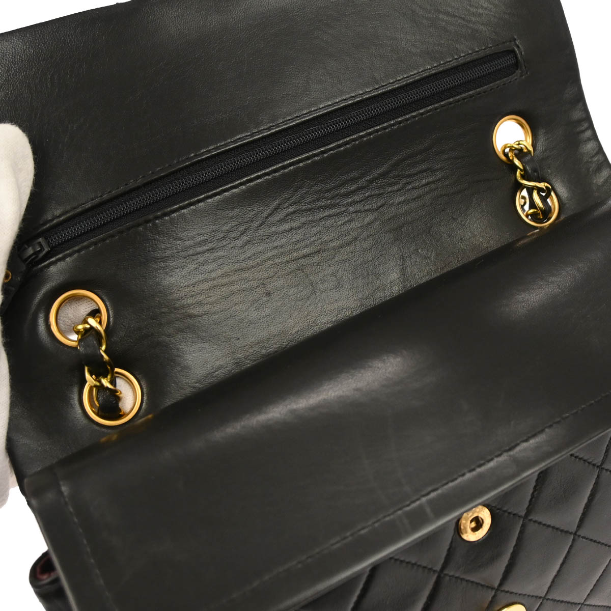 Chanel 1994-1996 Black Lambskin Medium Classic Double Flap Shoulder Bag