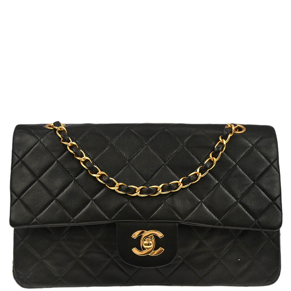 Chanel 1994-1996 Black Lambskin Medium Classic Double Flap Shoulder Bag