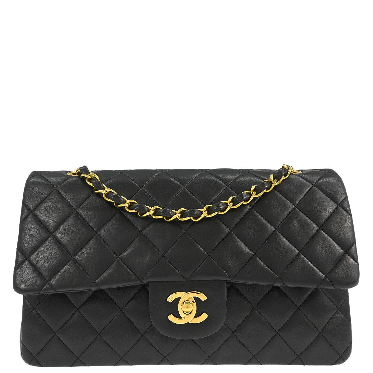 Chanel 1994-1996 Black Lambskin Medium Classic Double Flap Shoulder Bag