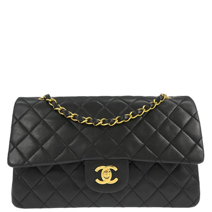 Chanel 1994-1996 Black Lambskin Medium Classic Double Flap Shoulder Bag