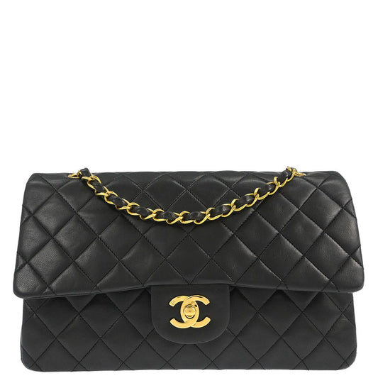 Chanel 1994-1996 Black Lambskin Medium Classic Double Flap Shoulder Bag