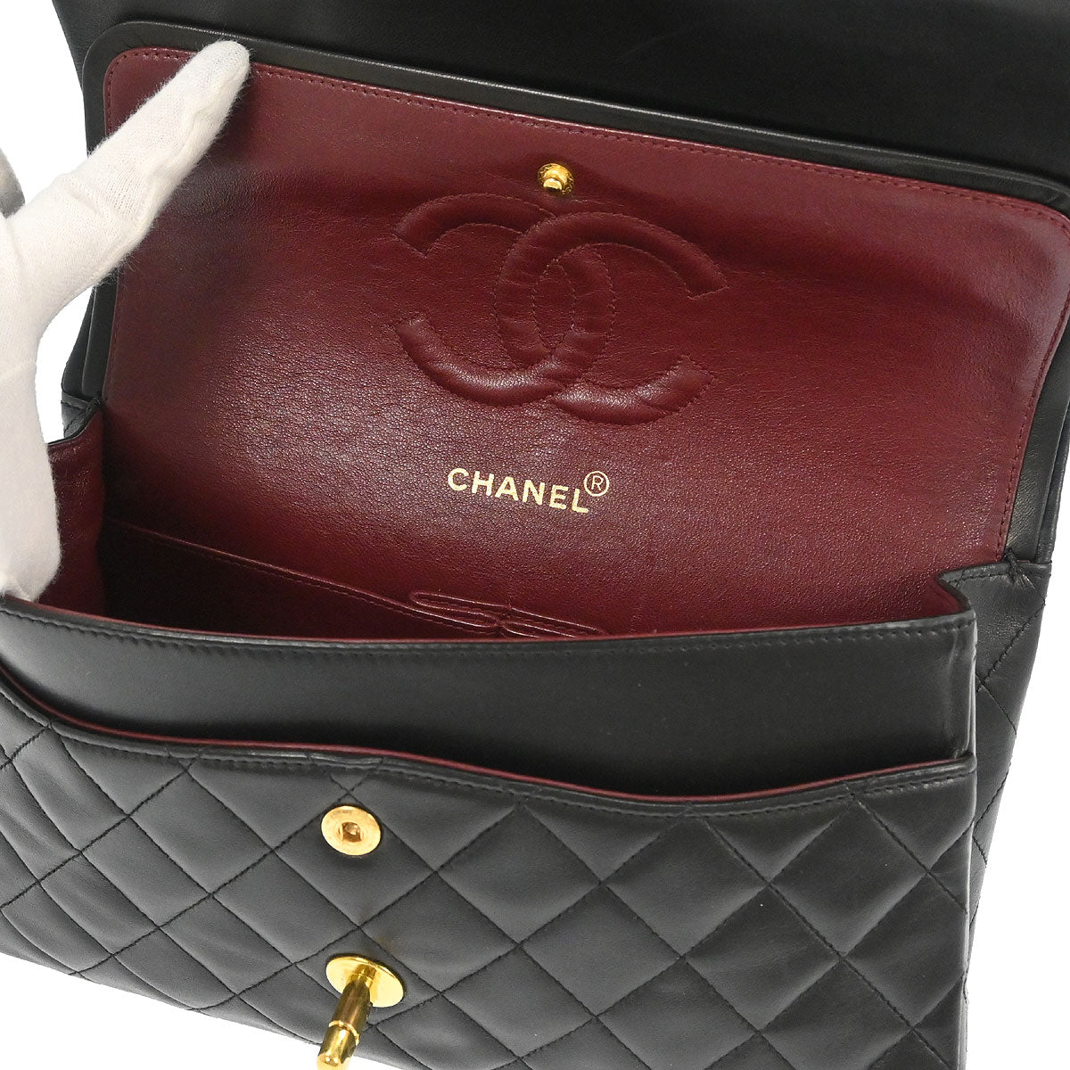Chanel 1994-1996 Black Lambskin Medium Classic Double Flap Shoulder Bag