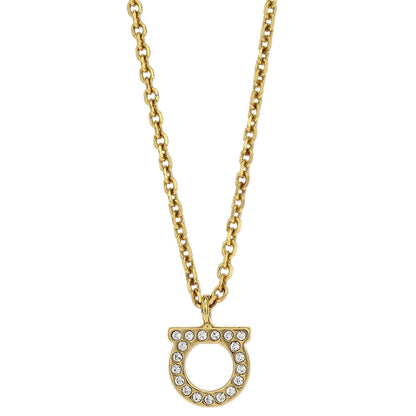 Salvatore Ferragamo Necklace Gancini Pendant Gold Rhinestone