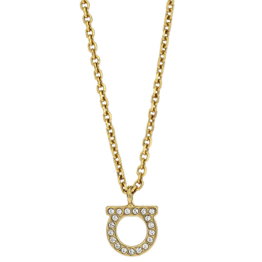Salvatore Ferragamo Necklace Gancini Pendant Gold Rhinestone