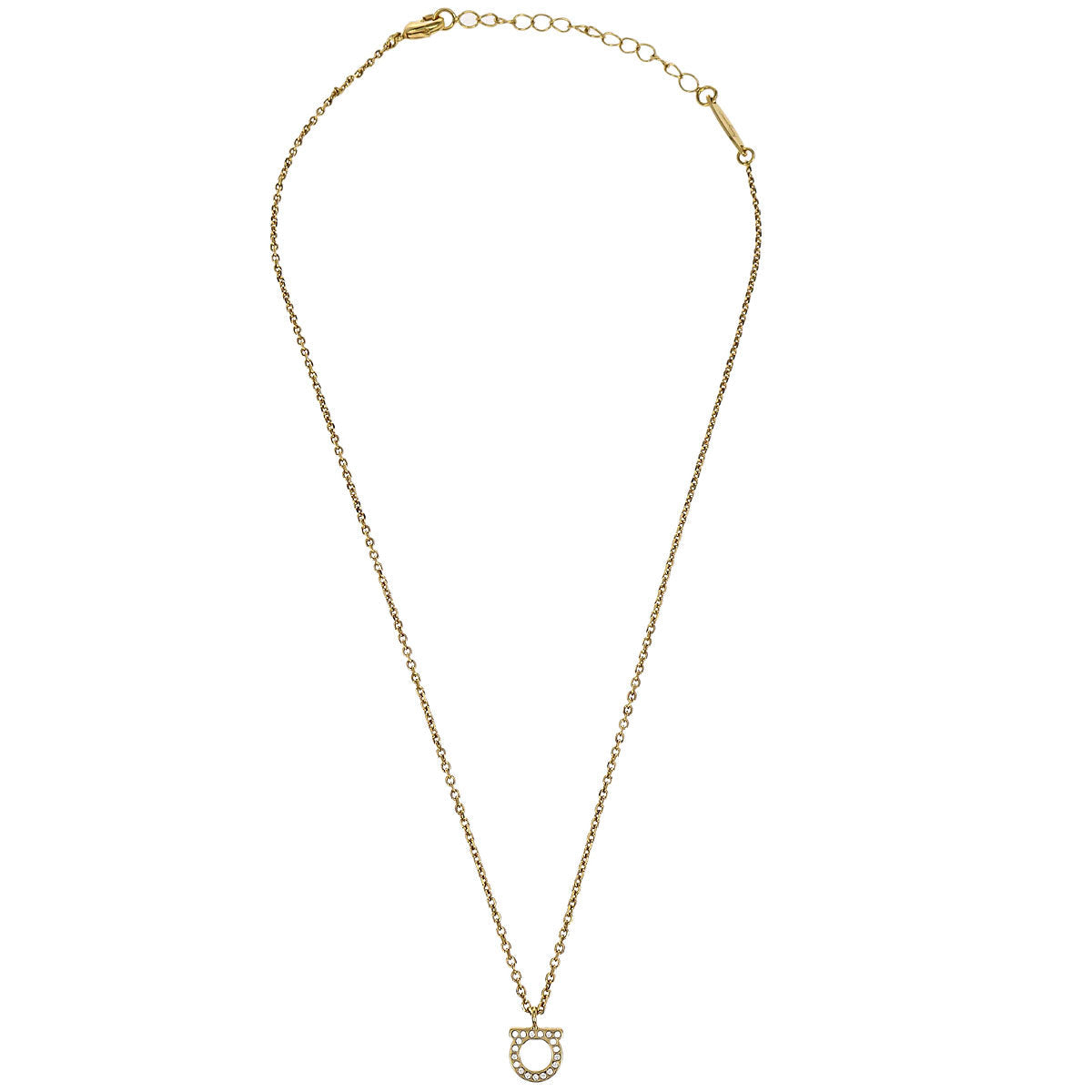 Salvatore Ferragamo Necklace Gancini Pendant Gold Rhinestone