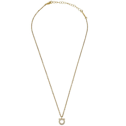 Salvatore Ferragamo Necklace Gancini Pendant Gold Rhinestone