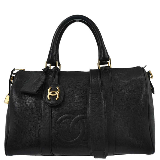 Chanel Black Caviar Skin 2way Shoulder Duffle Handbag