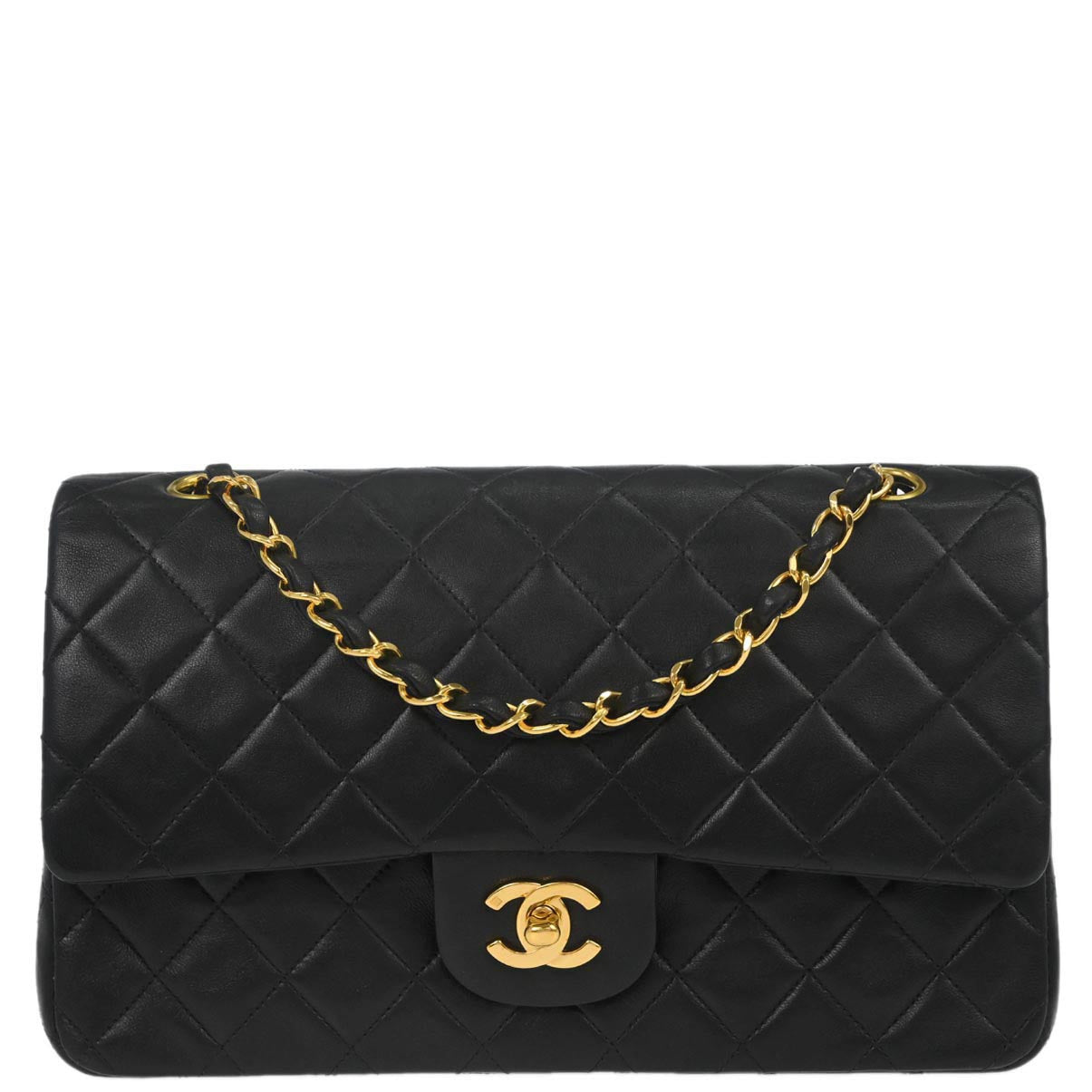 Chanel 1996-1997 Black Lambskin Medium Classic Double Flap Shoulder Bag