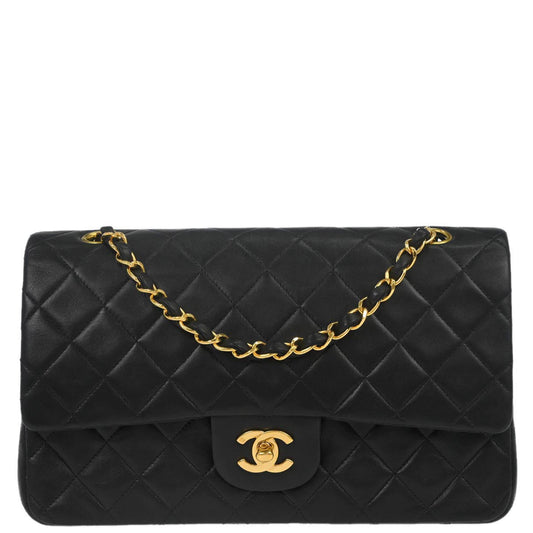 Chanel 1996-1997 Black Lambskin Medium Classic Double Flap Shoulder Bag