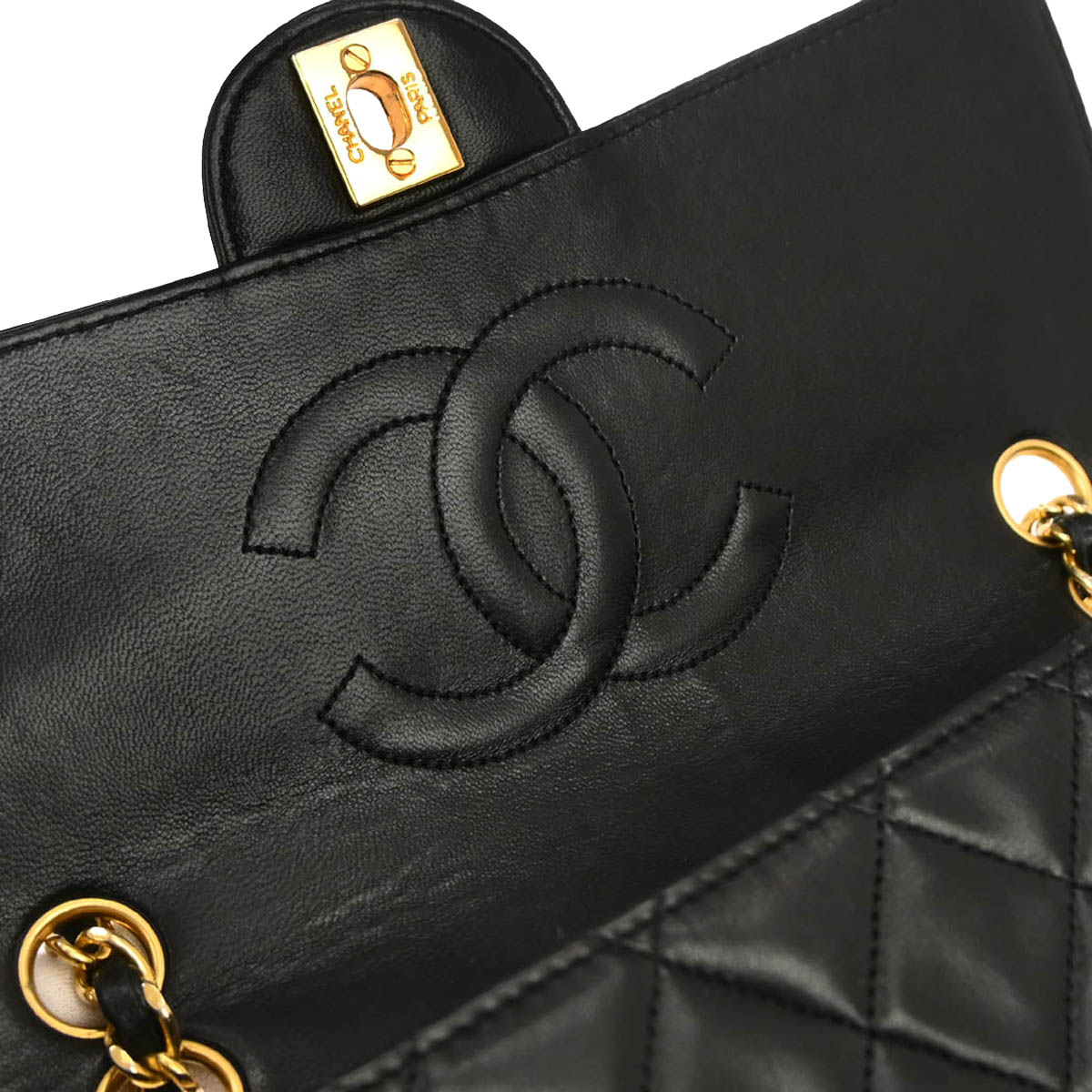 Chanel 1989-1991 Black Lambskin Shoulder Bag