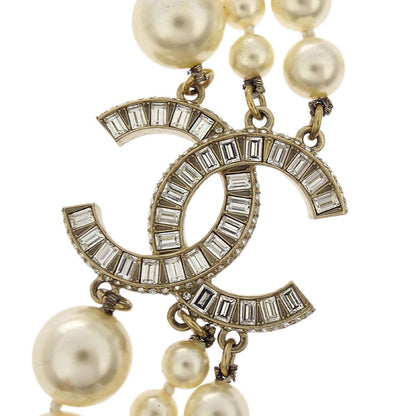 Chanel Charm CC Gold Chain Necklace Costume Pearl Rhinestone A14B