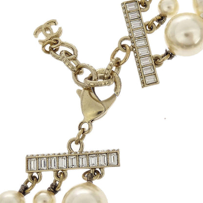 Chanel Charm CC Gold Chain Necklace Costume Pearl Rhinestone A14B
