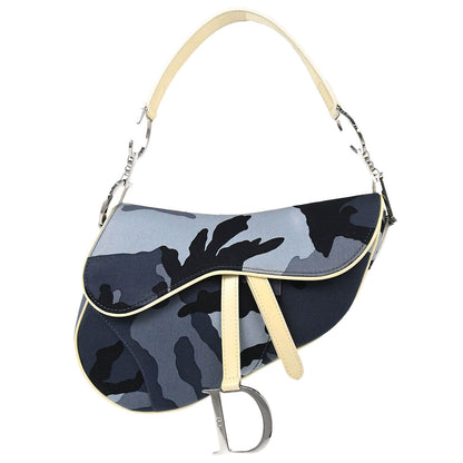 Christian Dior Blue Canvas Camouflage Saddle Handbag