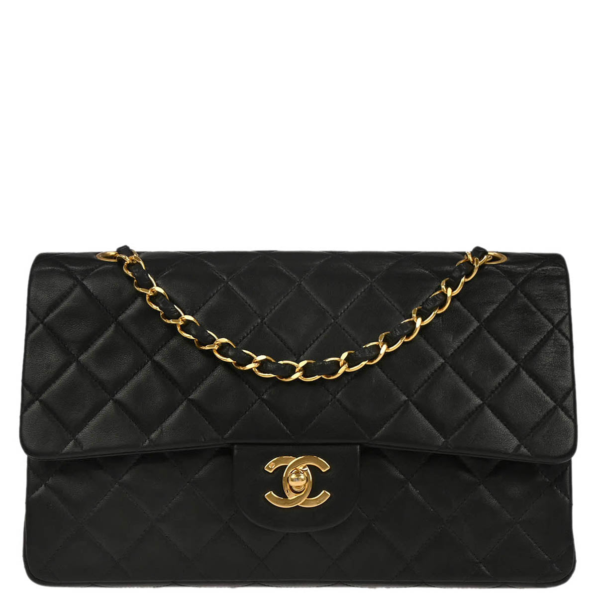 Chanel 1991-1994 Black Lambskin Medium Classic Double Flap Shoulder Bag