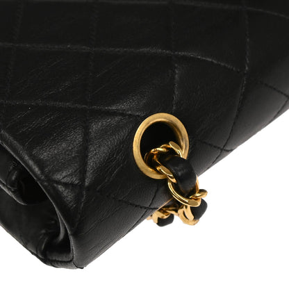 Chanel 1991-1994 Black Lambskin Medium Classic Double Flap Shoulder Bag
