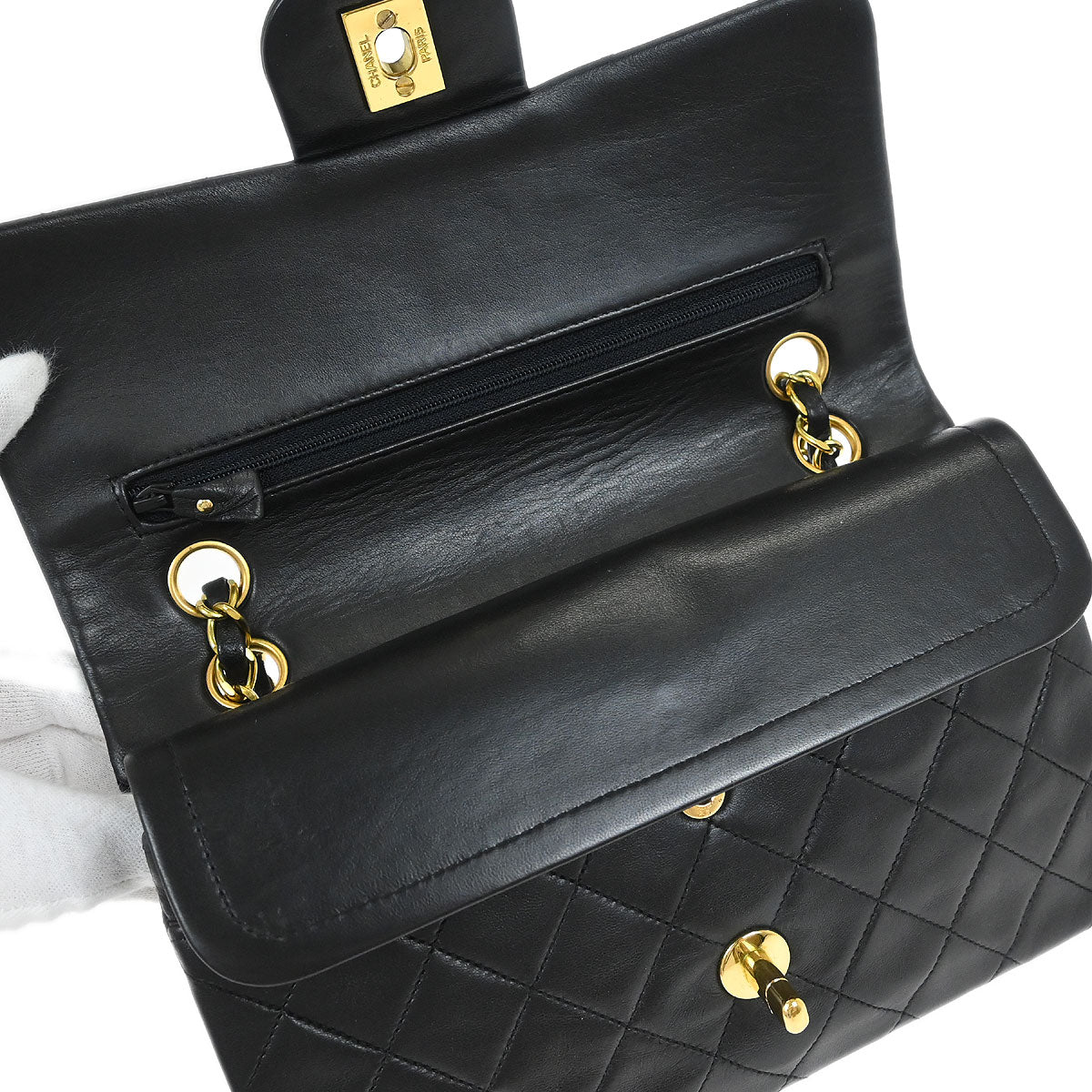 Chanel Black Lambskin Small Classic Double Flap Shoulder Bag