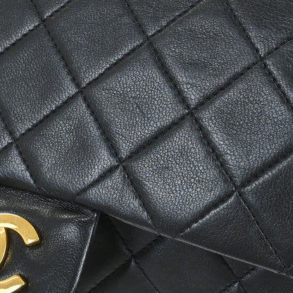 Chanel 1989-1991 Black Lambskin Small Classic Double Flap Shoulder Bag