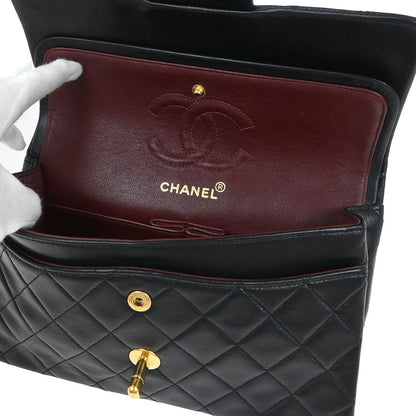 Chanel 1989-1991 Black Lambskin Small Classic Double Flap Shoulder Bag