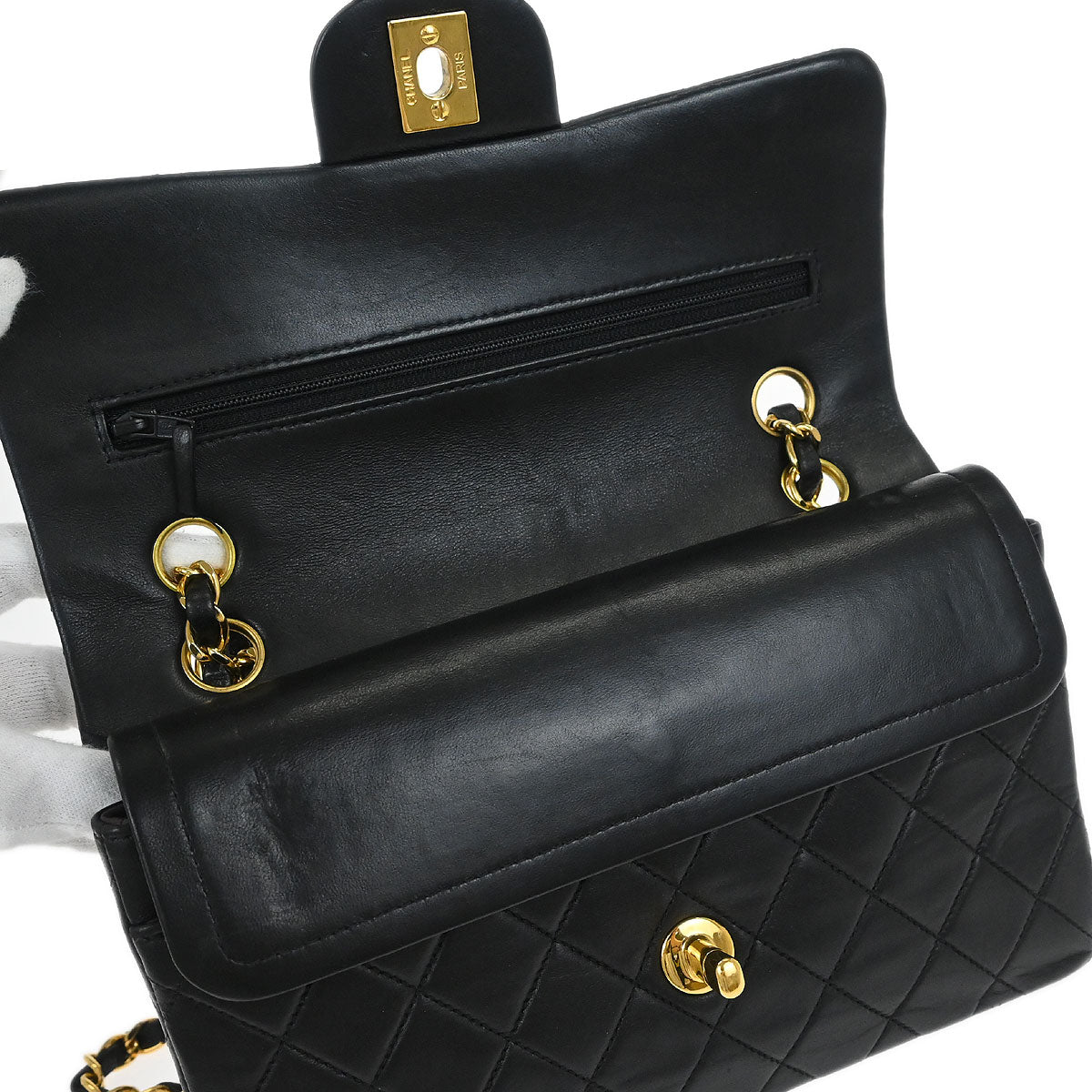 Chanel Black Lambskin Small Classic Double Flap Shoulder Bag