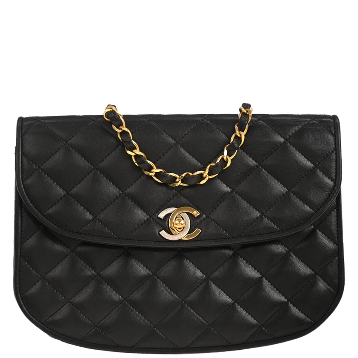 Chanel 1994-1996 Black Lambskin Paris Shoulder Bag