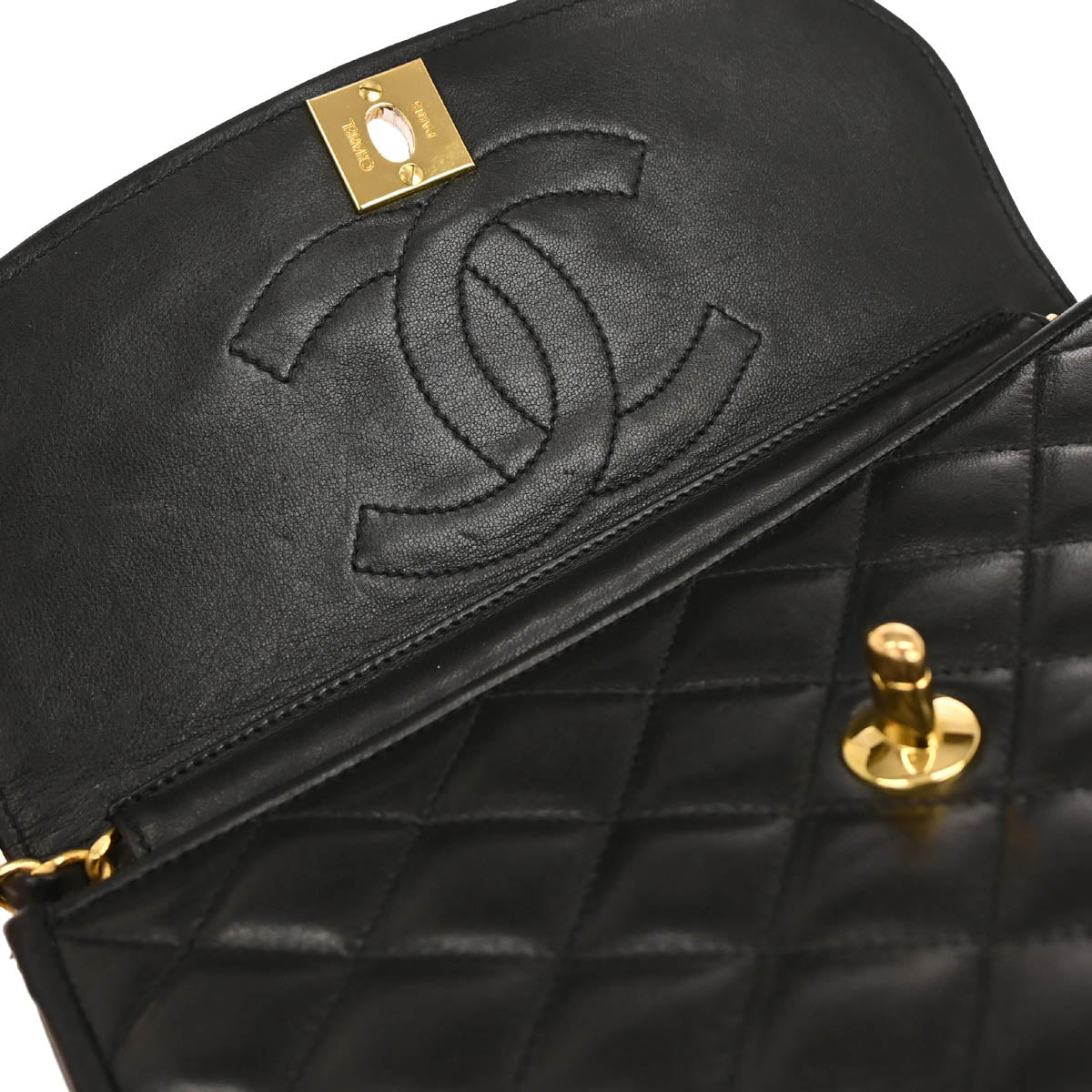 Chanel 1994-1996 Black Lambskin Paris Shoulder Bag