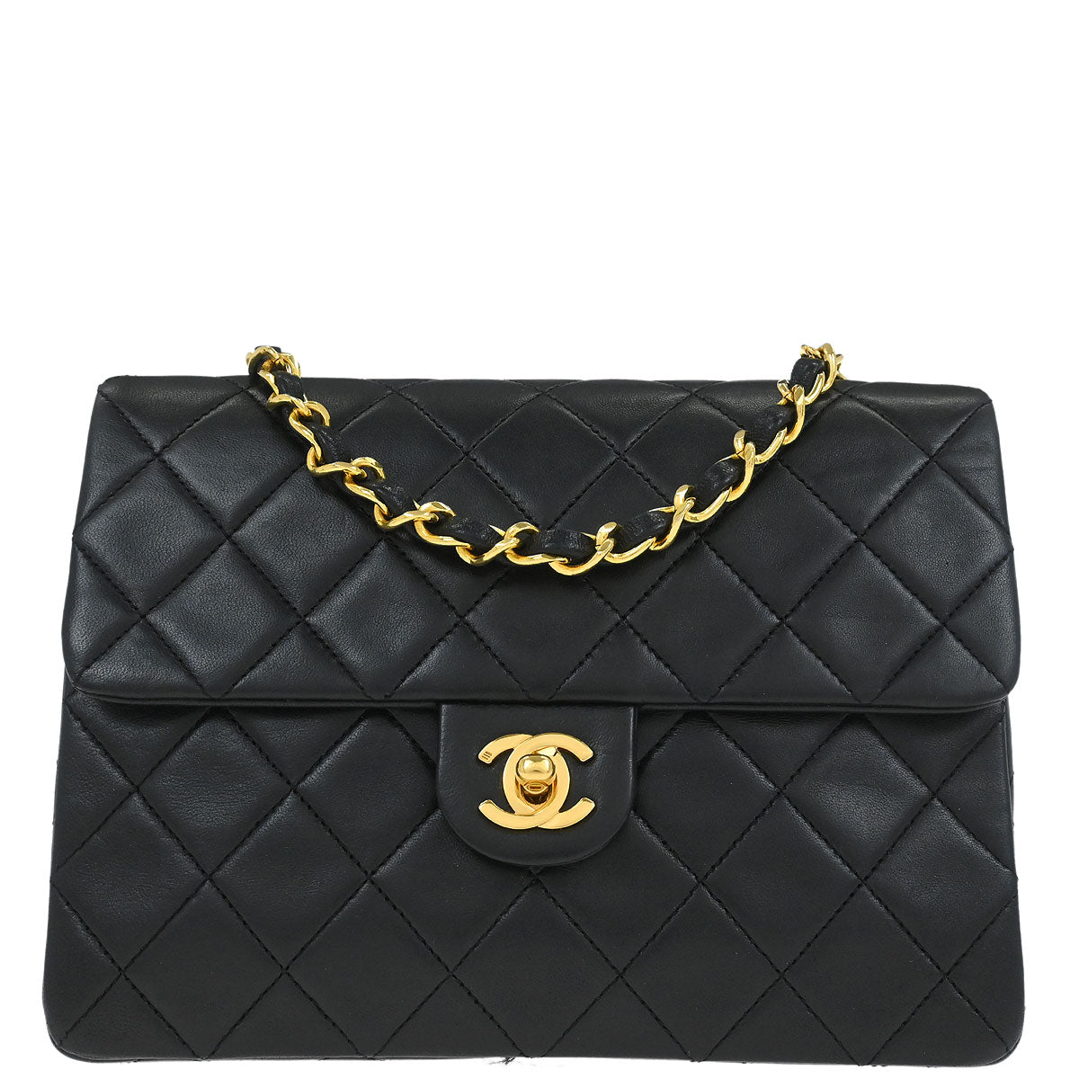 Chanel Black Lambskin Classic Square Flap Shoulder Bag 20