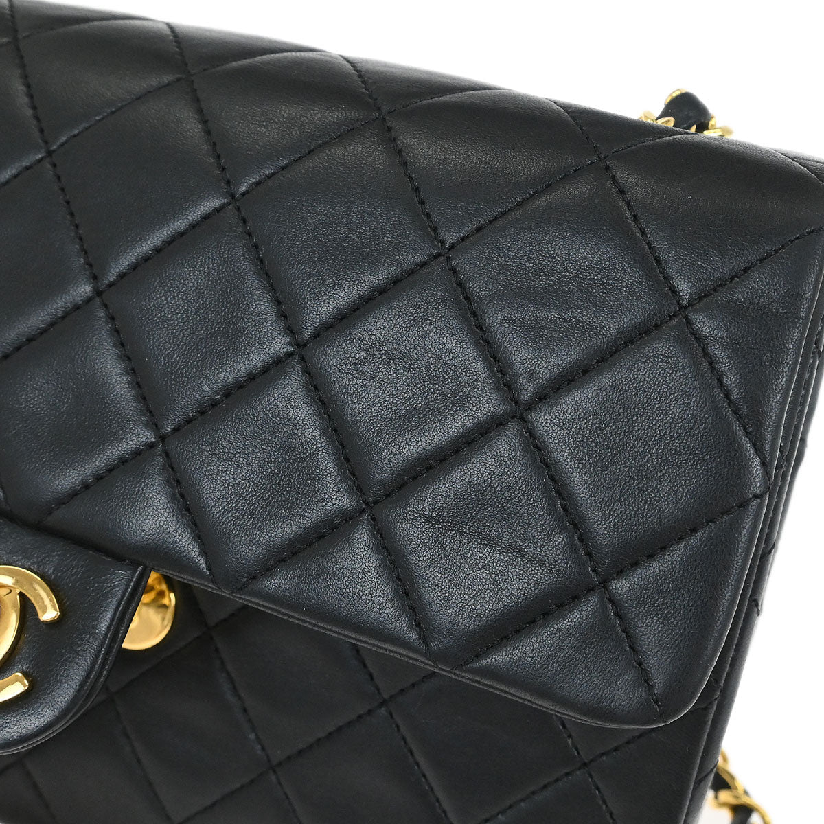 Chanel Black Lambskin Classic Square Flap Shoulder Bag 20