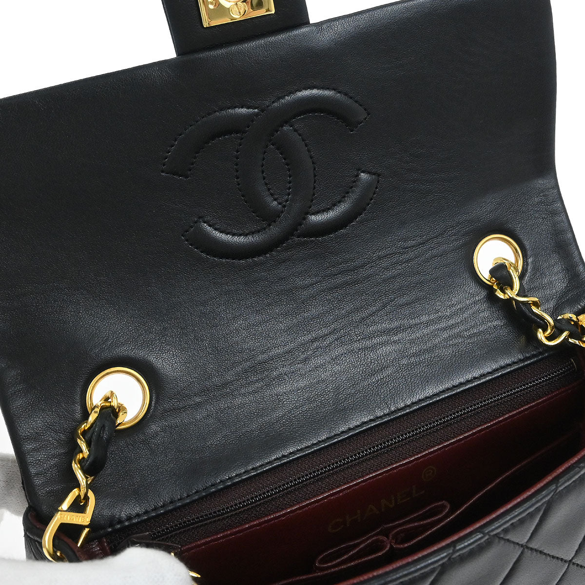 Chanel Black Lambskin Classic Square Flap Shoulder Bag 20