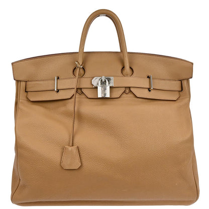 Hermes Tabac Camel Taurillon Clemence Haut a Courroies 50 Handbag