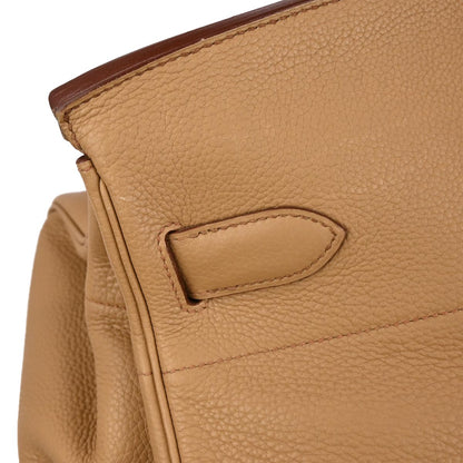 Hermes Tabac Camel Taurillon Clemence Haut a Courroies 50 Handbag