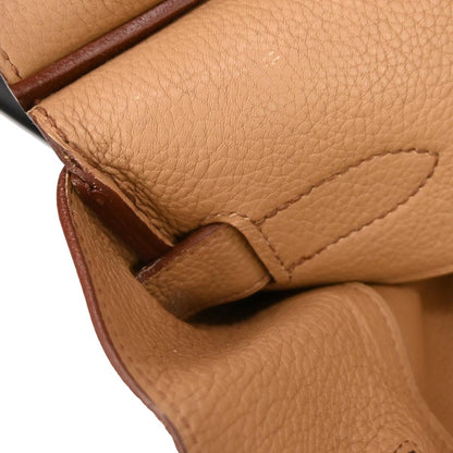 Hermes Tabac Camel Taurillon Clemence Haut a Courroies 50 Handbag