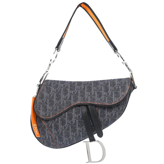 Christian Dior Navy Canvas Flight Trotter Saddle Handbag