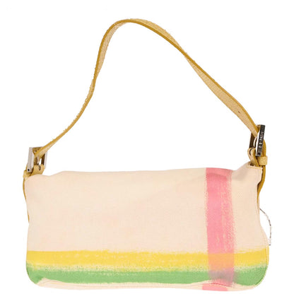 Fendi * White Canvas Python Beads Baguette Handbag