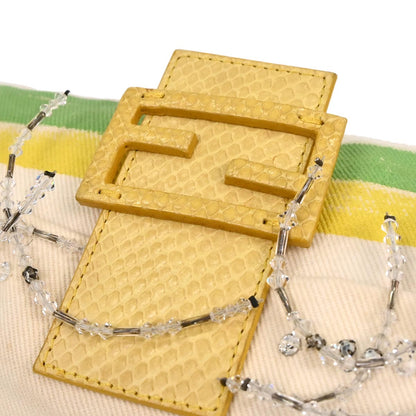 Fendi * White Canvas Python Beads Baguette Handbag