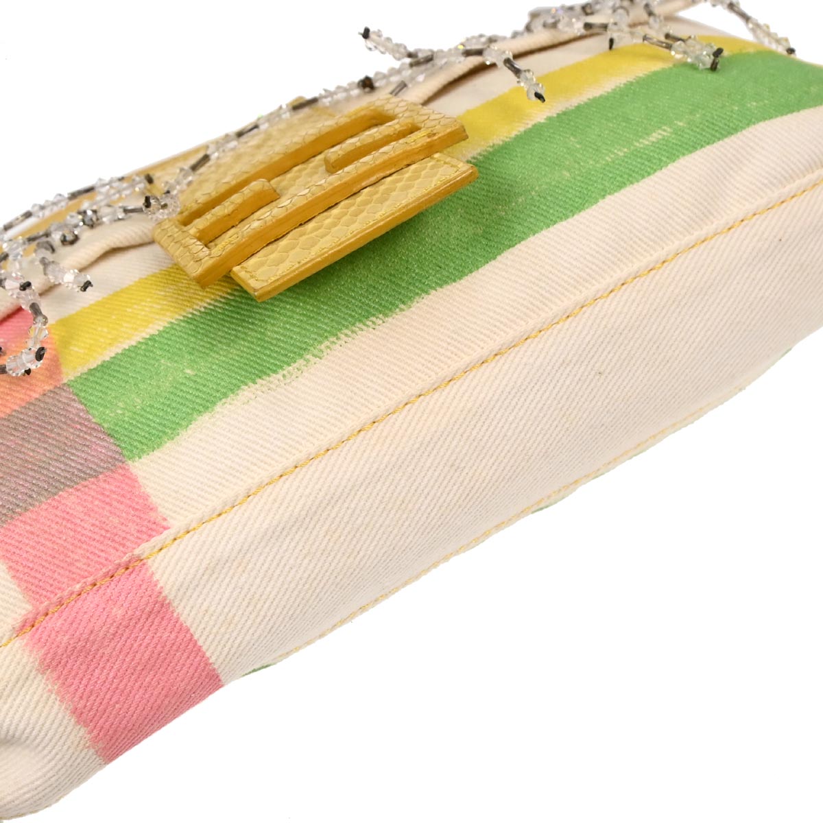 Fendi * White Canvas Python Beads Baguette Handbag