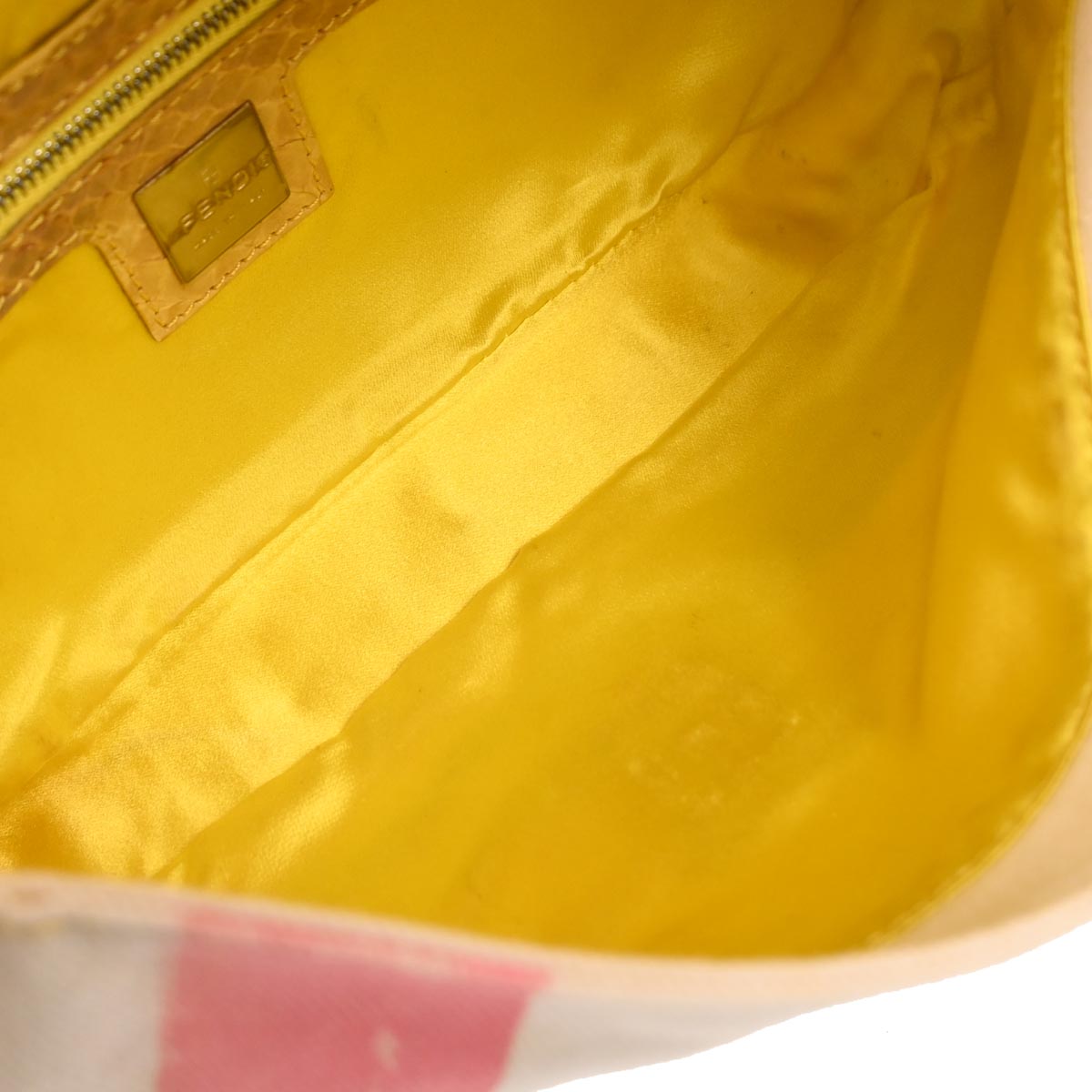 Fendi * White Canvas Python Beads Baguette Handbag