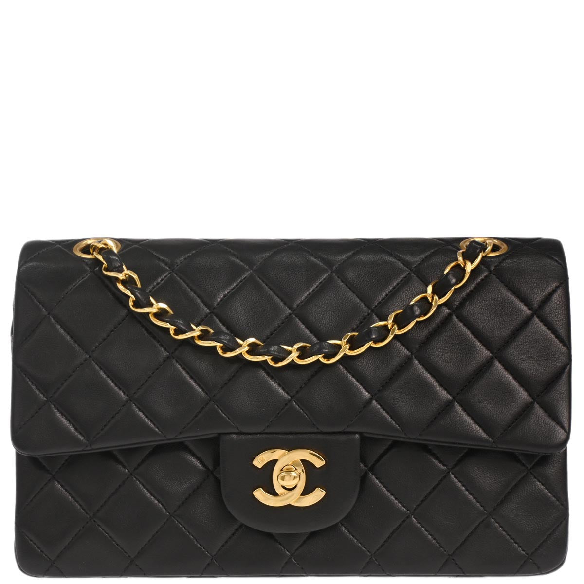 Chanel 1994-1996 Black Lambskin Small Classic Double Flap Shoulder Bag