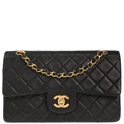 Chanel 1994-1996 Black Lambskin Small Classic Double Flap Shoulder Bag