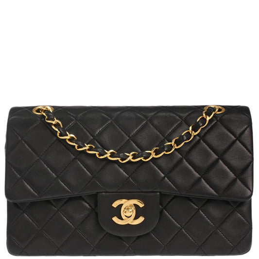 Chanel 1994-1996 Black Lambskin Small Classic Double Flap Shoulder Bag