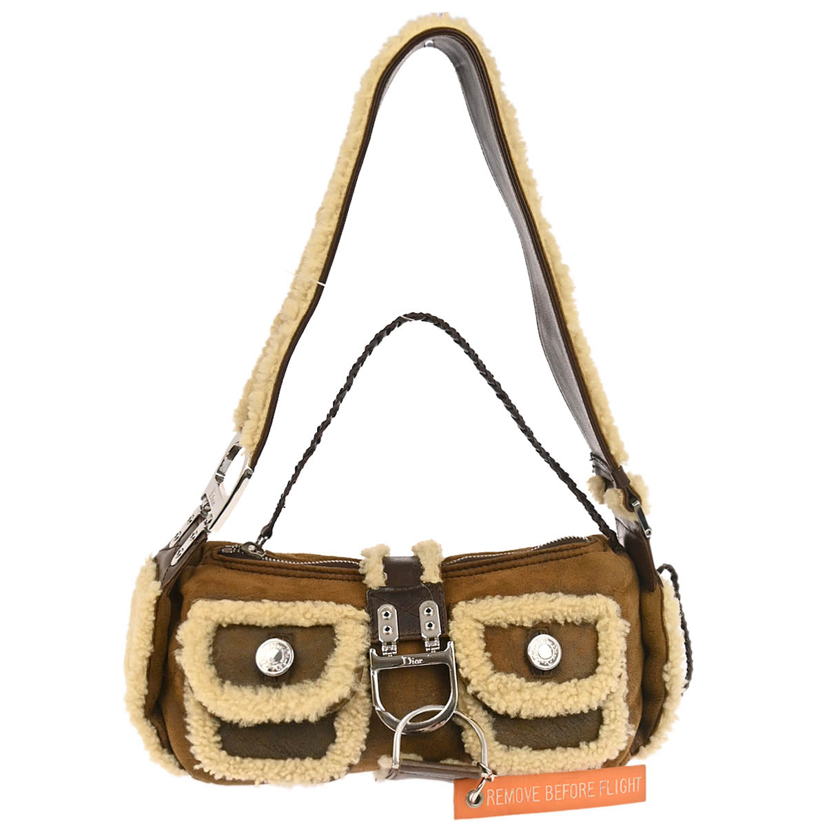 Christian Dior Brown Mouton Flight Shoulder Bag