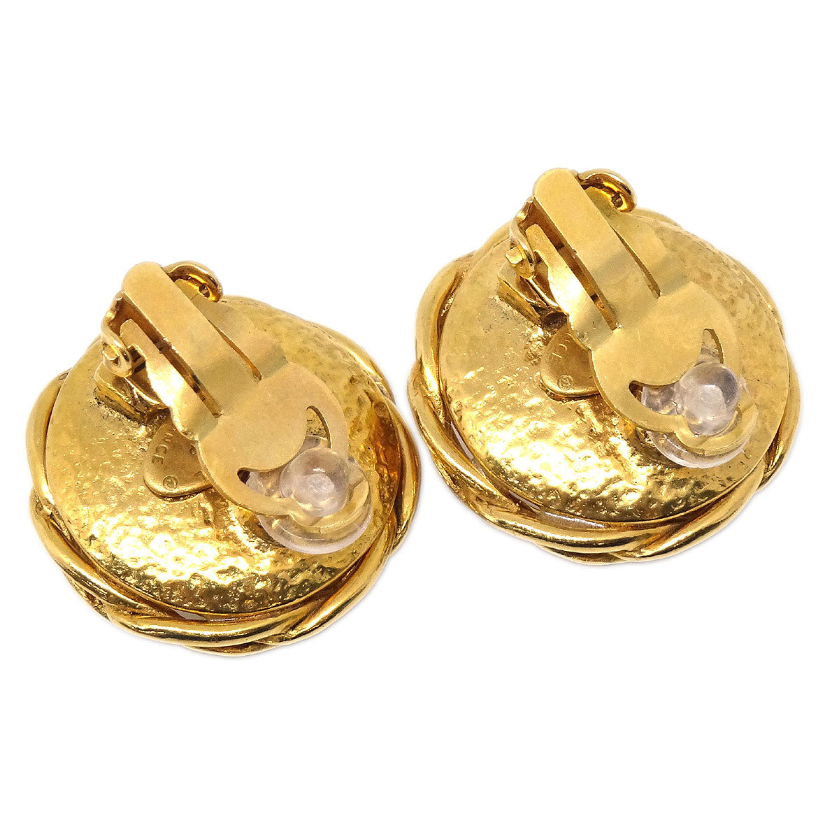 Chanel Button Clip-On Earrings Gold Costume Pearl 95P