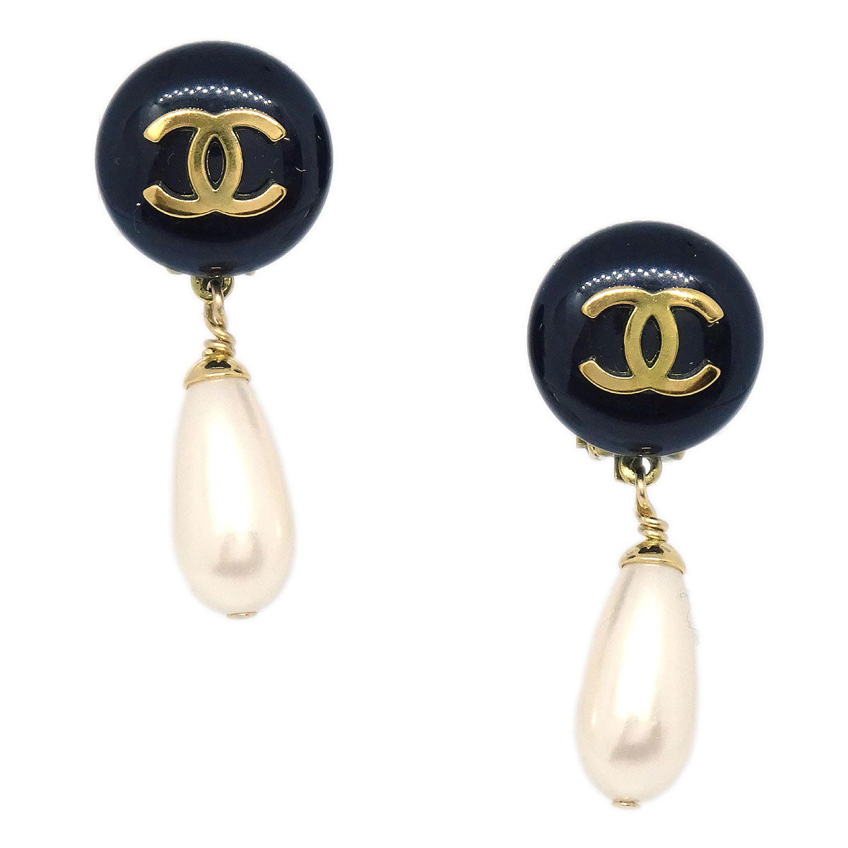 Chanel Gold Costume Pearl Dangle Clip-On Earrings 94A