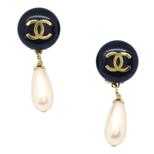 Chanel Gold Costume Pearl Dangle Clip-On Earrings 94A