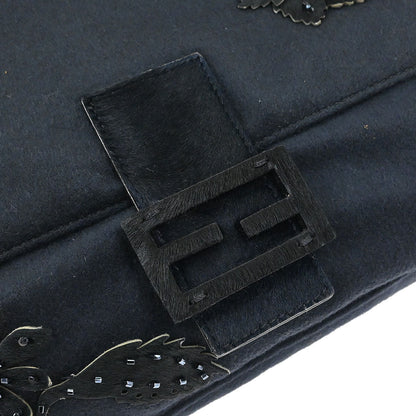Fendi Black Wool Pony Hair Mamma Baguette Handbag