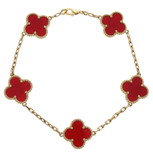 Van Cleef & Arpels Alhambra 5P Bracelet Carnelian Gold Au750 Jewelry