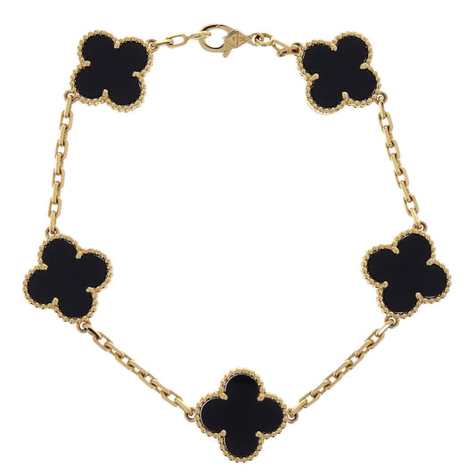 Van Cleef & Arpels Alhambra 5P Bracelet Onyx Gold Au750 Jewelry